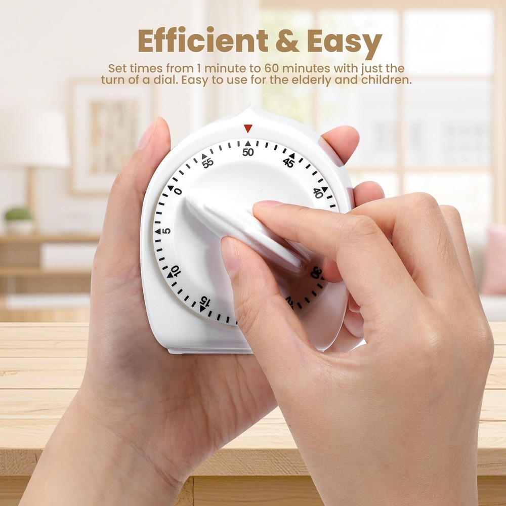 Kitchen Timers for Cooking, 60 Minute Wind Up - Chef Cooking Timer (White)