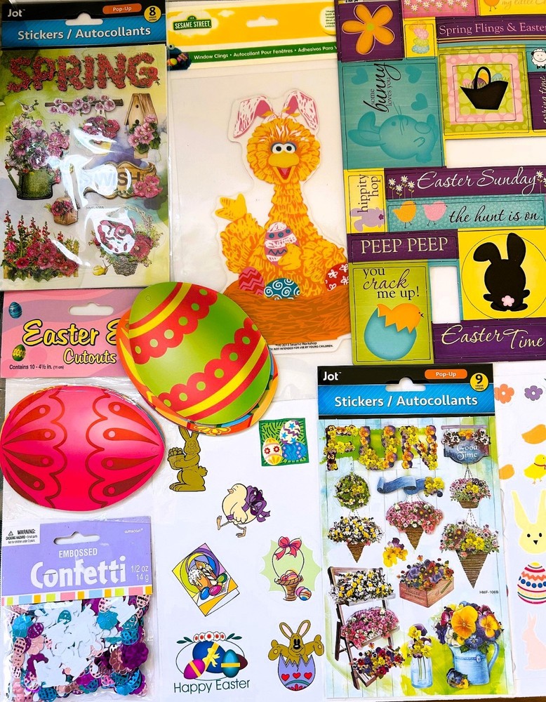 LARGE LOT EASTER SPRING THEME SCRAPBOOK STICKERS, EMBELLISHMENTS, CHIPBOARD