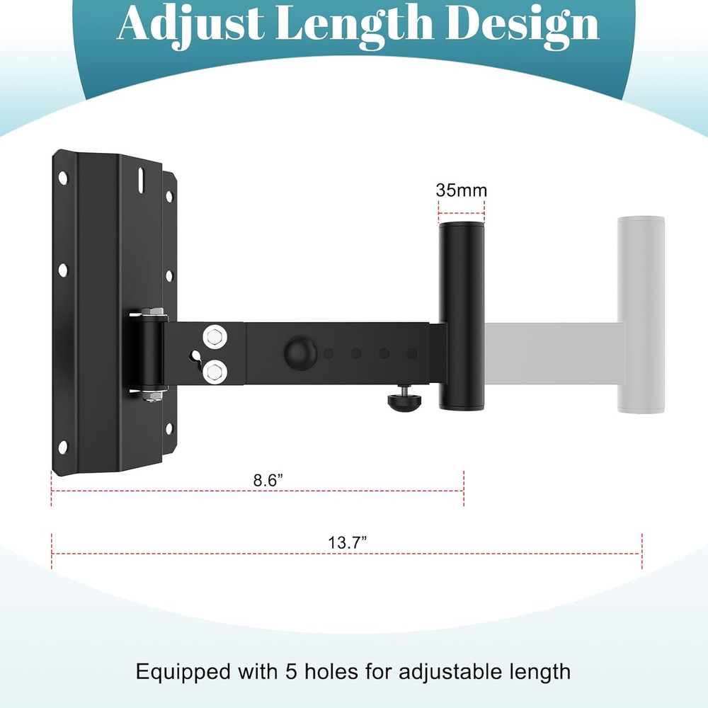 Heavy Duty Adjustable PA Speaker Mount Bracket - 110Lbs Capacity, 2 Pack