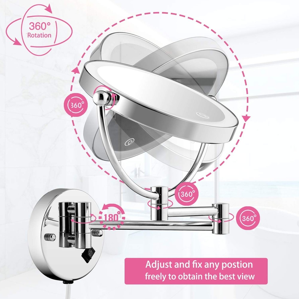 Wall Mounted Lighted Makeup Mirror with Magnification,Wall Mount Magnifying Mirr