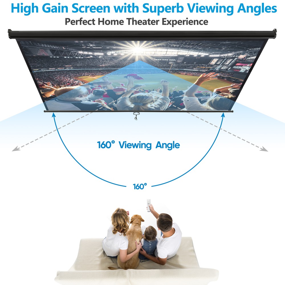 Projection Screen 100 Inch 16:9 Pull Down Projector Screen for Home Party Black