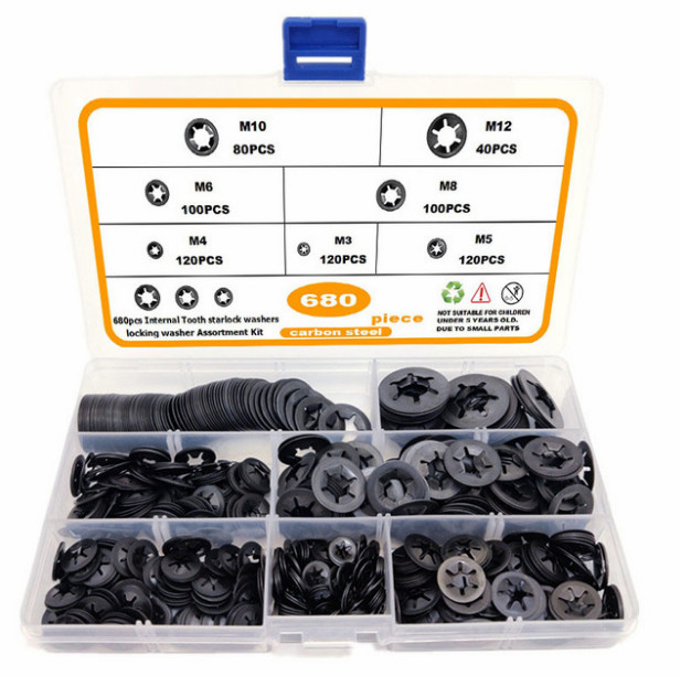 680pcs Internal Tooth Star Lock Washers Assortment Kit Push on Locking Washers