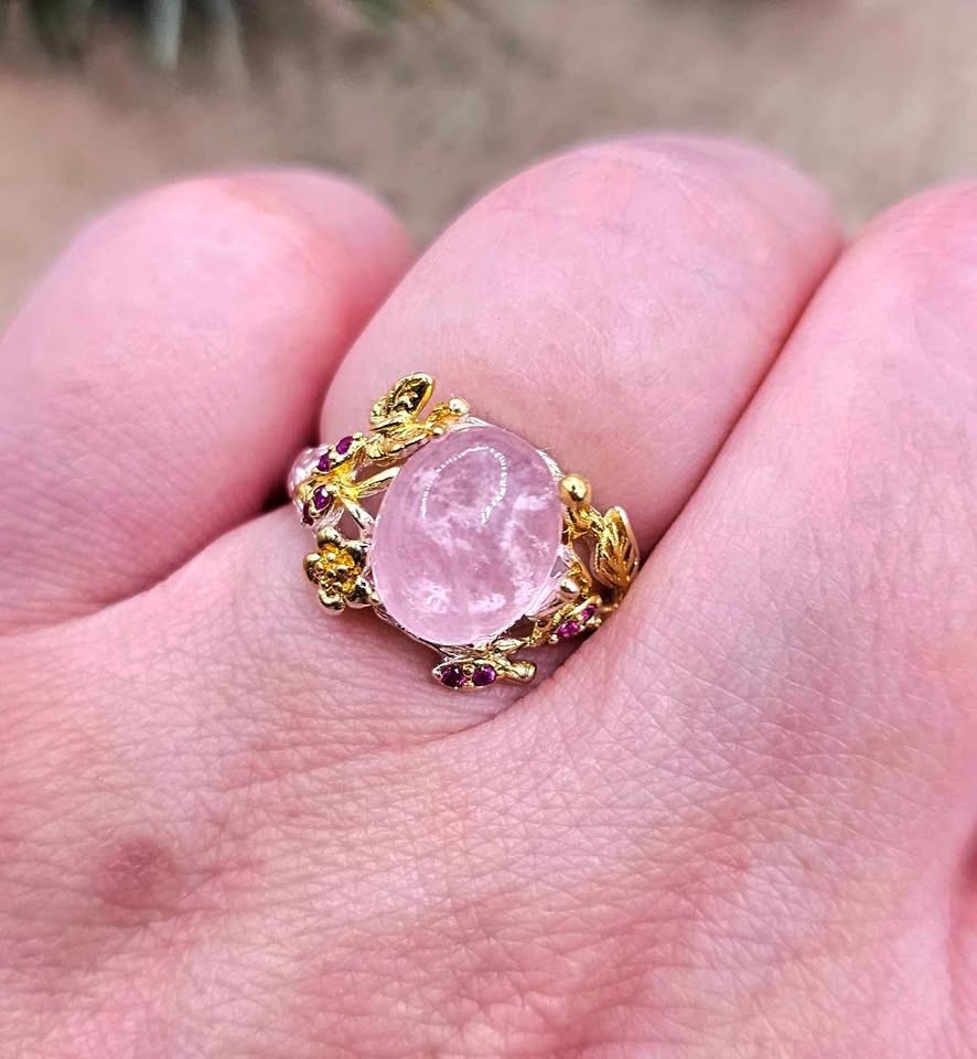 Nature Pink Morganite Stone Adjustable Ring