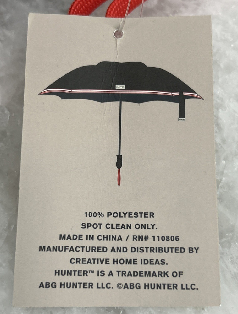 HUNTER UMBRELLA Black Red White Striped Trim Logo Hook Loop closure 3 available