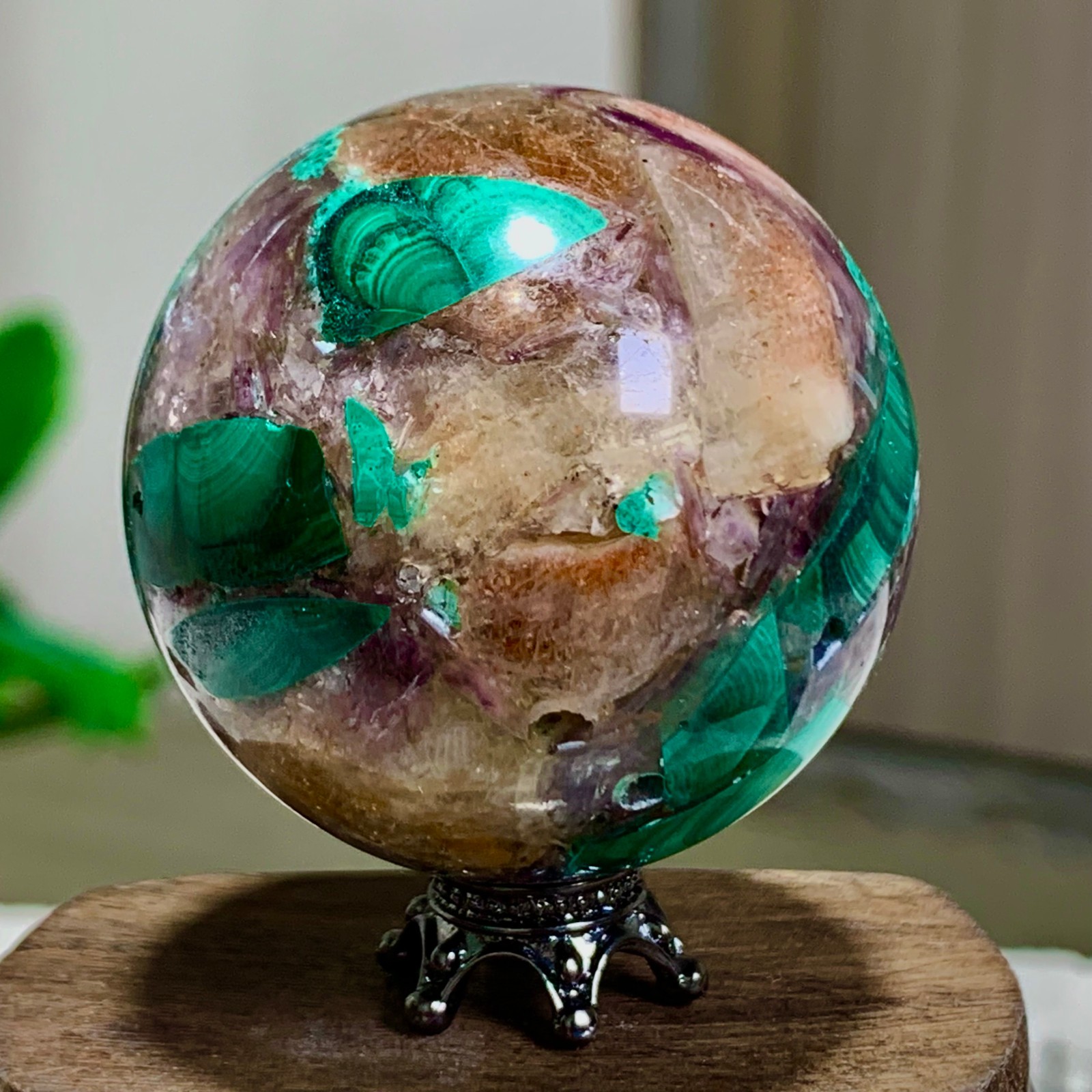 102G Newly discovered rare malachite purple mica symbiotic sphere restoration