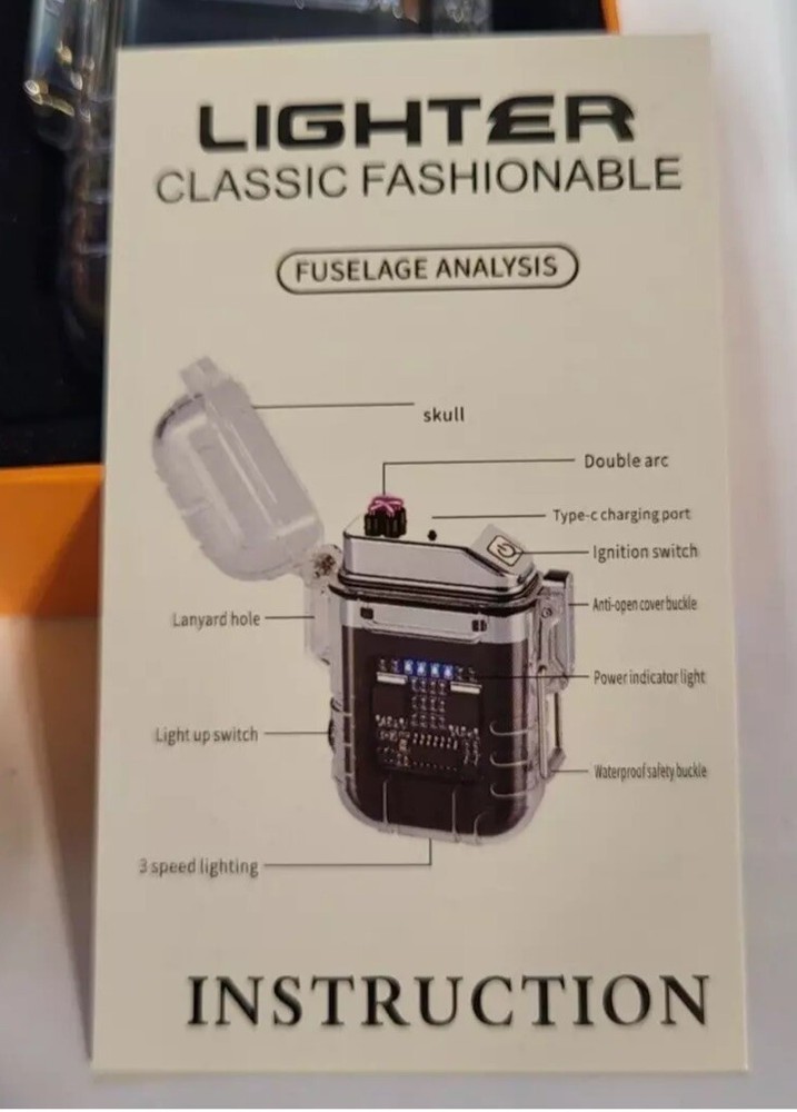 Rechargeable Windproof Transparent Waterproof Plasma Arc Electric Lighter Light