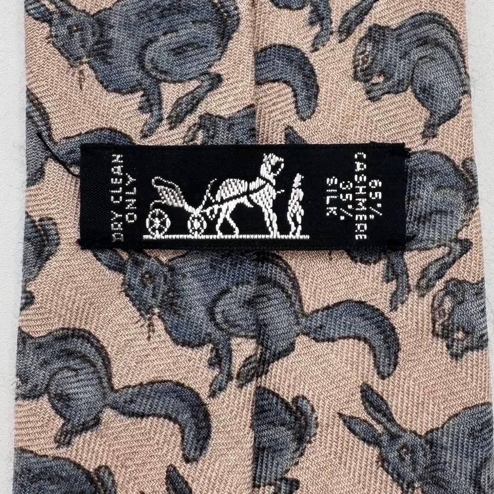 Hermes Necktie Rabbit Squirrel Pattern Slim All-over Design Used