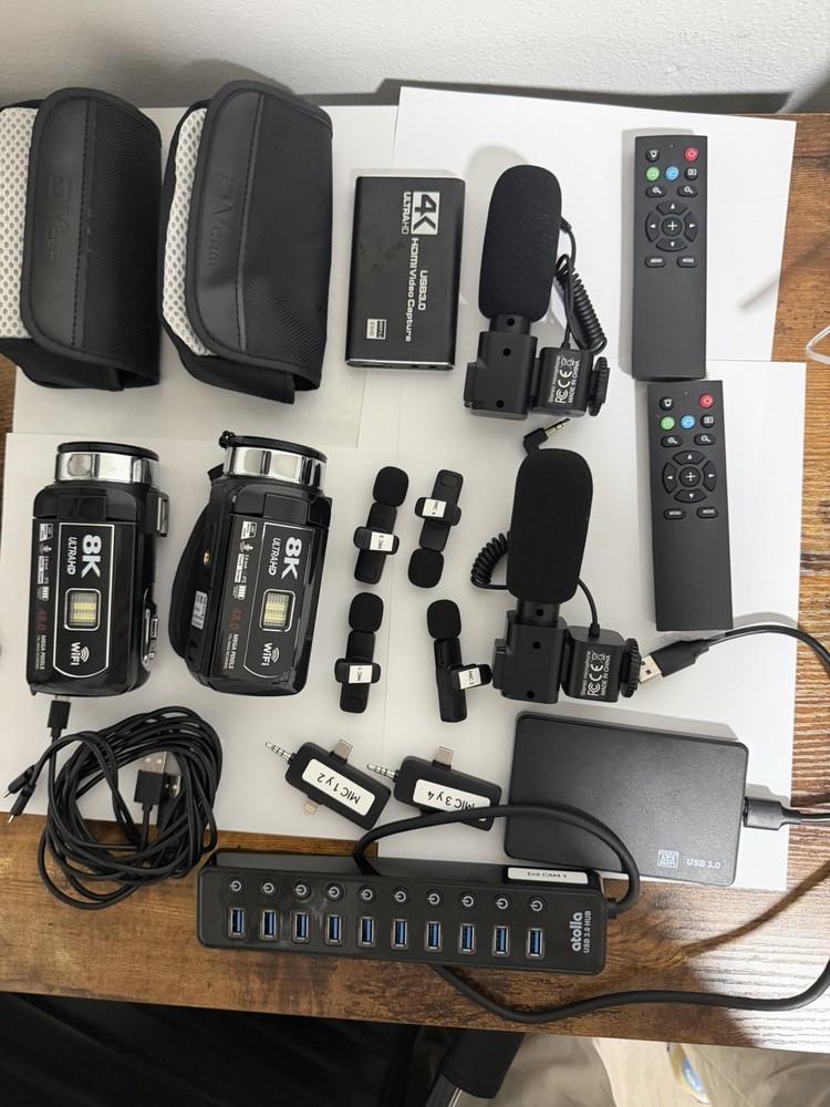 8K Camcorder Kit WiFi Mics Capture Card USB Hub + Full Setup Bundle