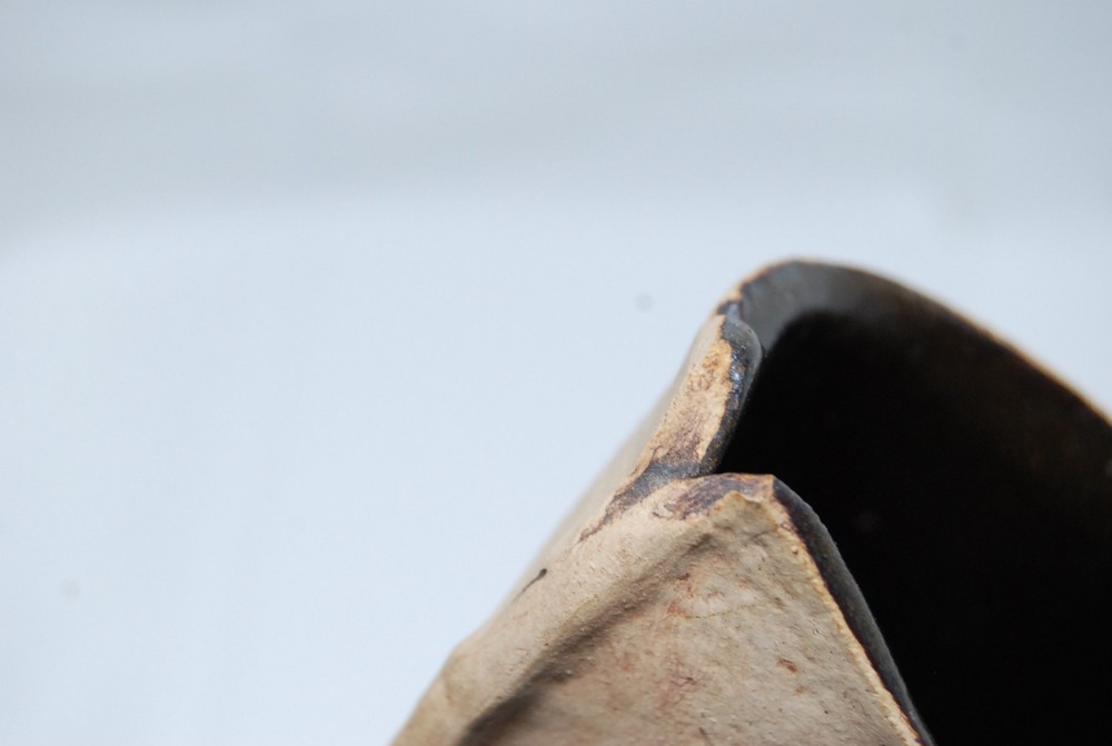 stoneware cylinder vase leaves impressed signed