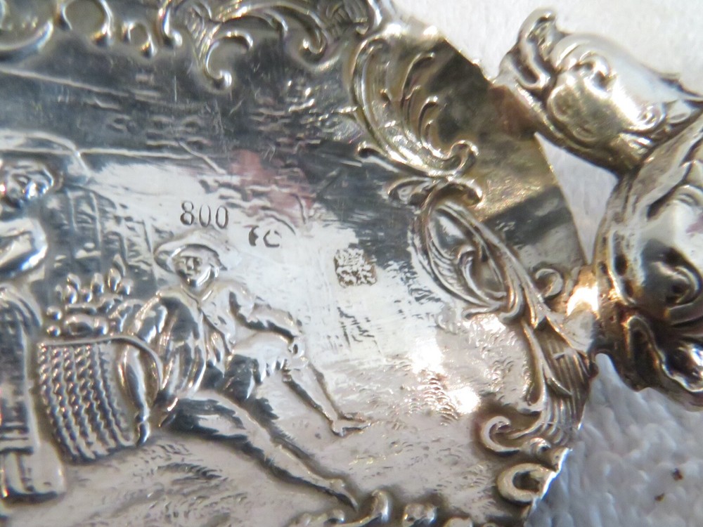 1900 german & dutch silver 2 Tea Caddy Spoons Repousse Scene