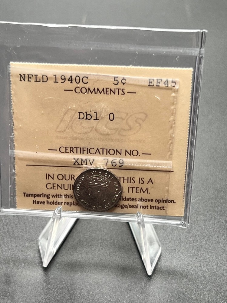 1940C  Newfoundland 5 Cent ICCS Graded EF-45 Double 0