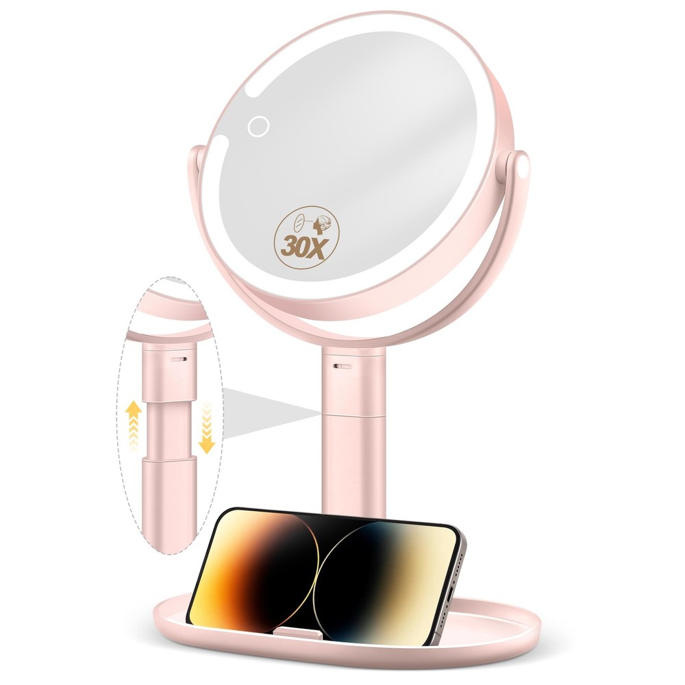 Makeup Mirror with Lights, 30X Magnifying, 64 LEDs - Adjustable Brightness