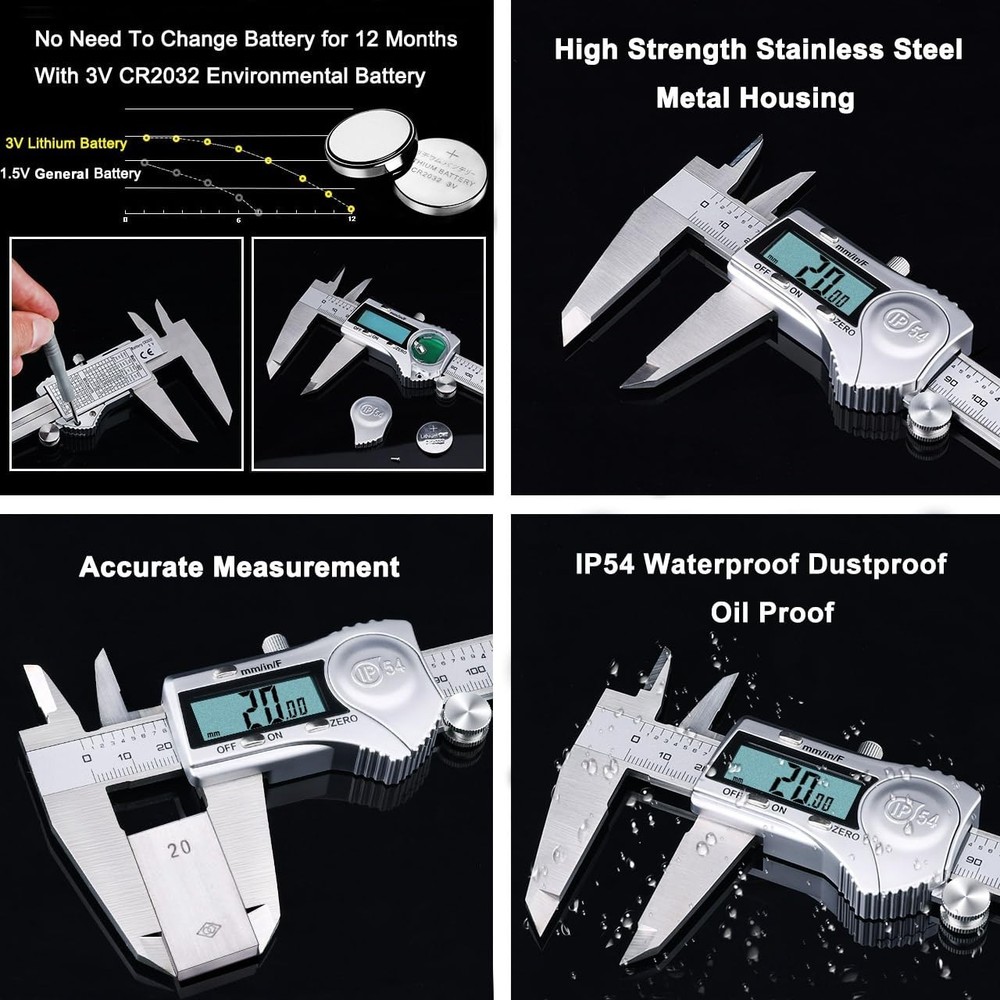 Multi-Function 8 Inch Digital Caliper - Splash-Proof & Easy Unit Switch