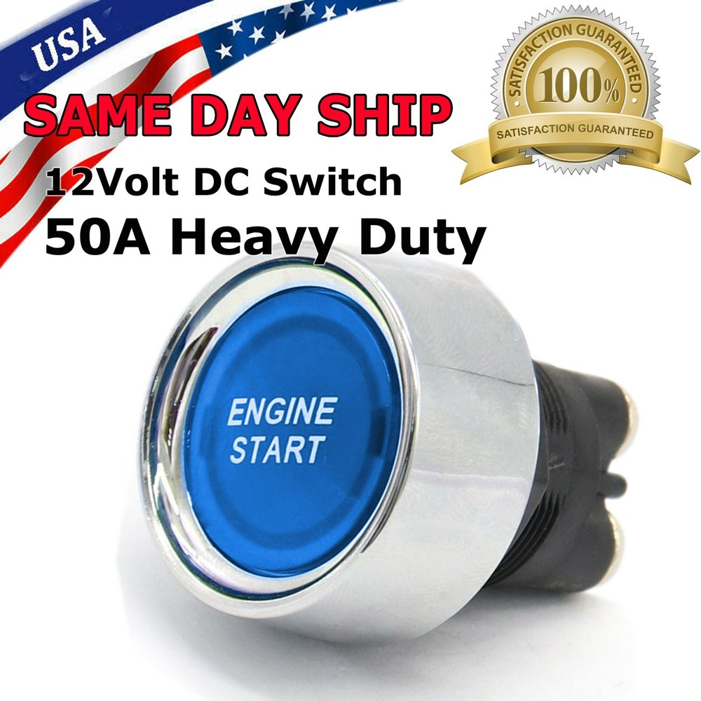 Universal 12V Car Blue Illuminated Engine Start Switch Push Button Race Starter