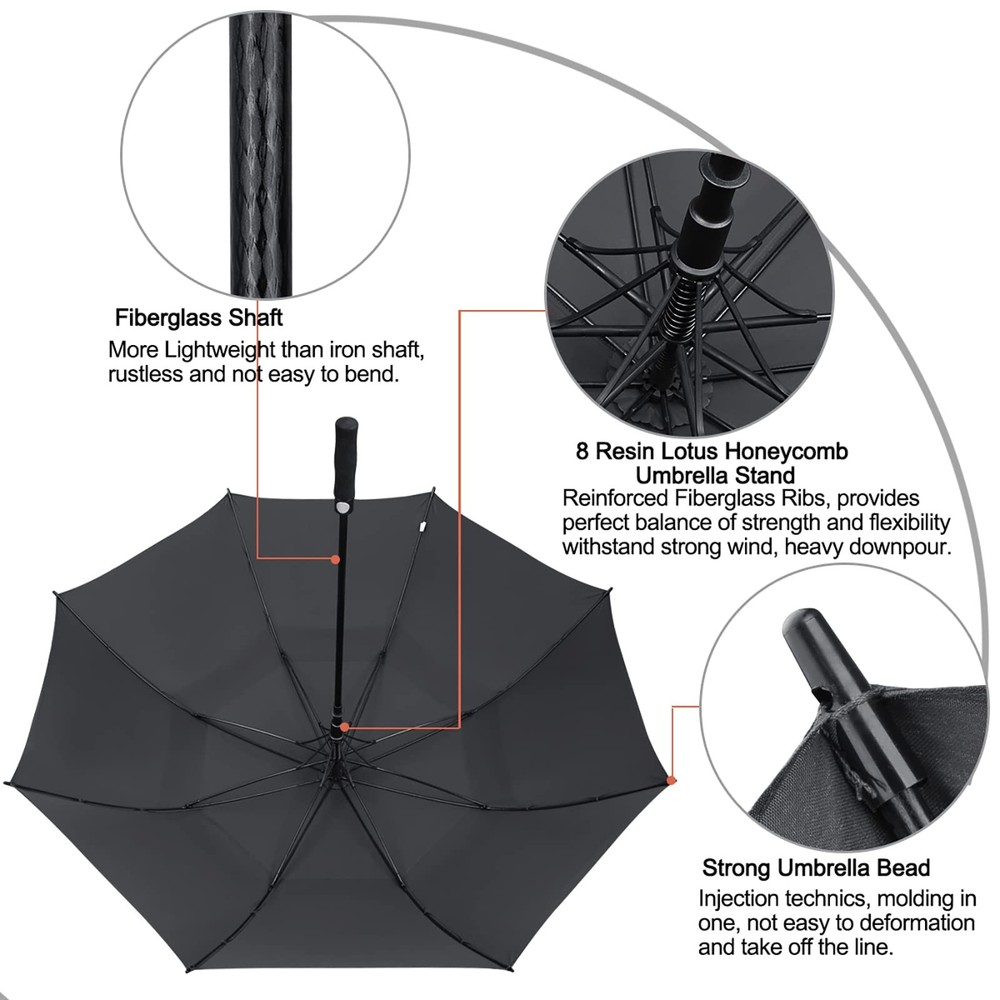 47/54/62/68 Inch Automatic Open Golf Umbrella Oversized Double Canopy Vented