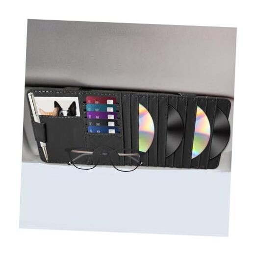 Sun Visor CD Case Holder for Car, Leather Auto Visor DVD Storage Case Black