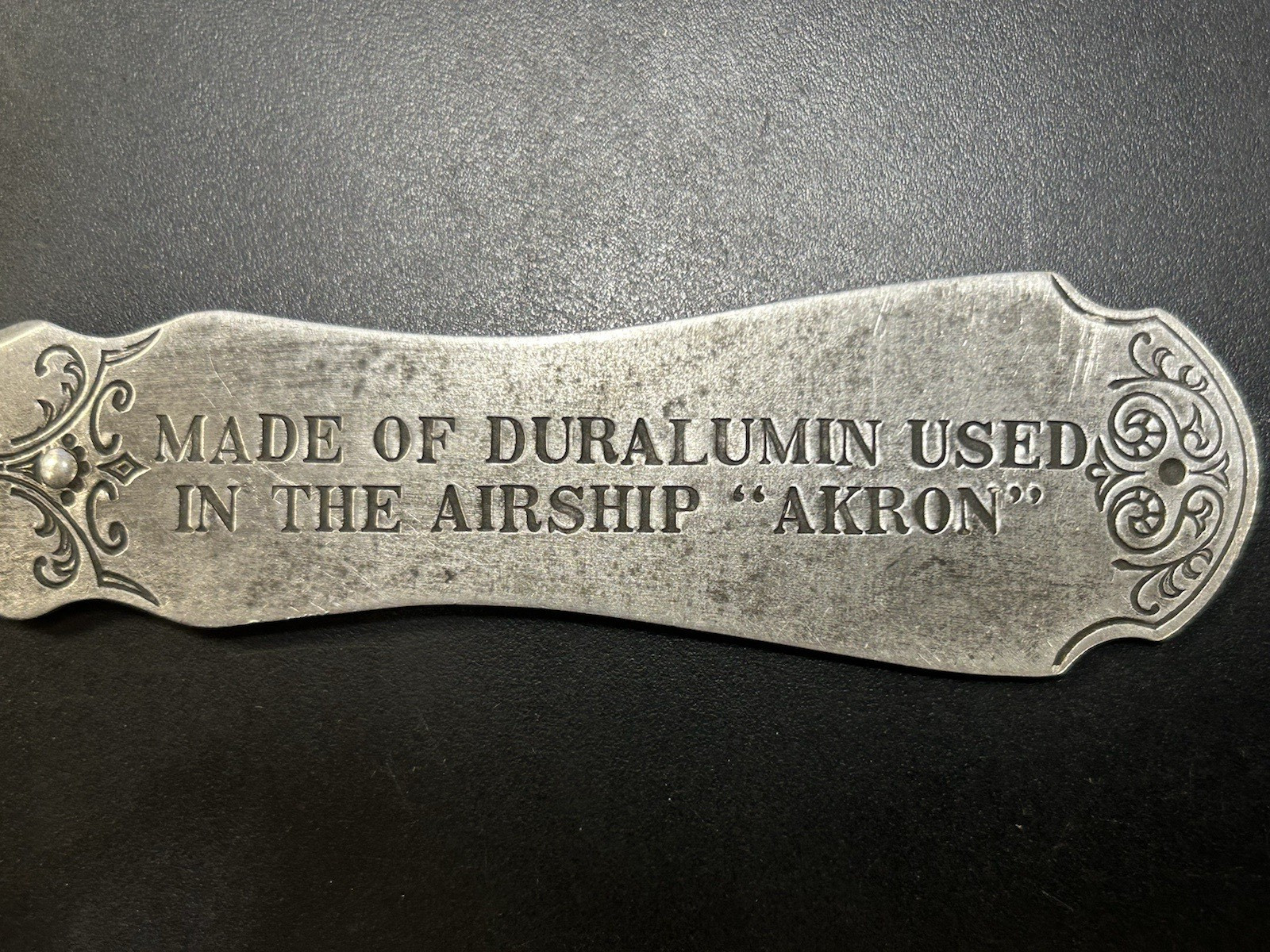 GENUINE 8" LETTER OPENER MADE OF DURALUMIN USED IN THE AIRSHIP ZEPPELIN AKRON