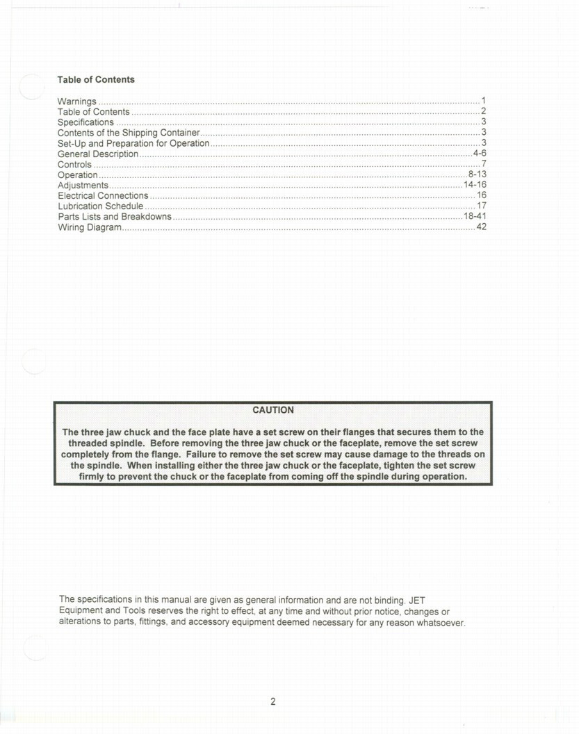 Jet BD-920N Belt Drive Bench Lathe Owners Manual *218