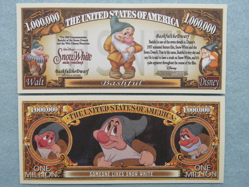 SNOW WHITE: 1937 Disney Film ~ BASHFUL Dwarf ~ $1,000,000 One Million Dollars