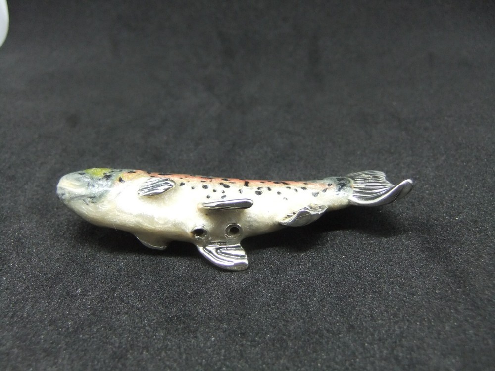 Saturno Solid Sterling 925 Hallmarked Silver & Enamel Trout Fish Figure - Medium
