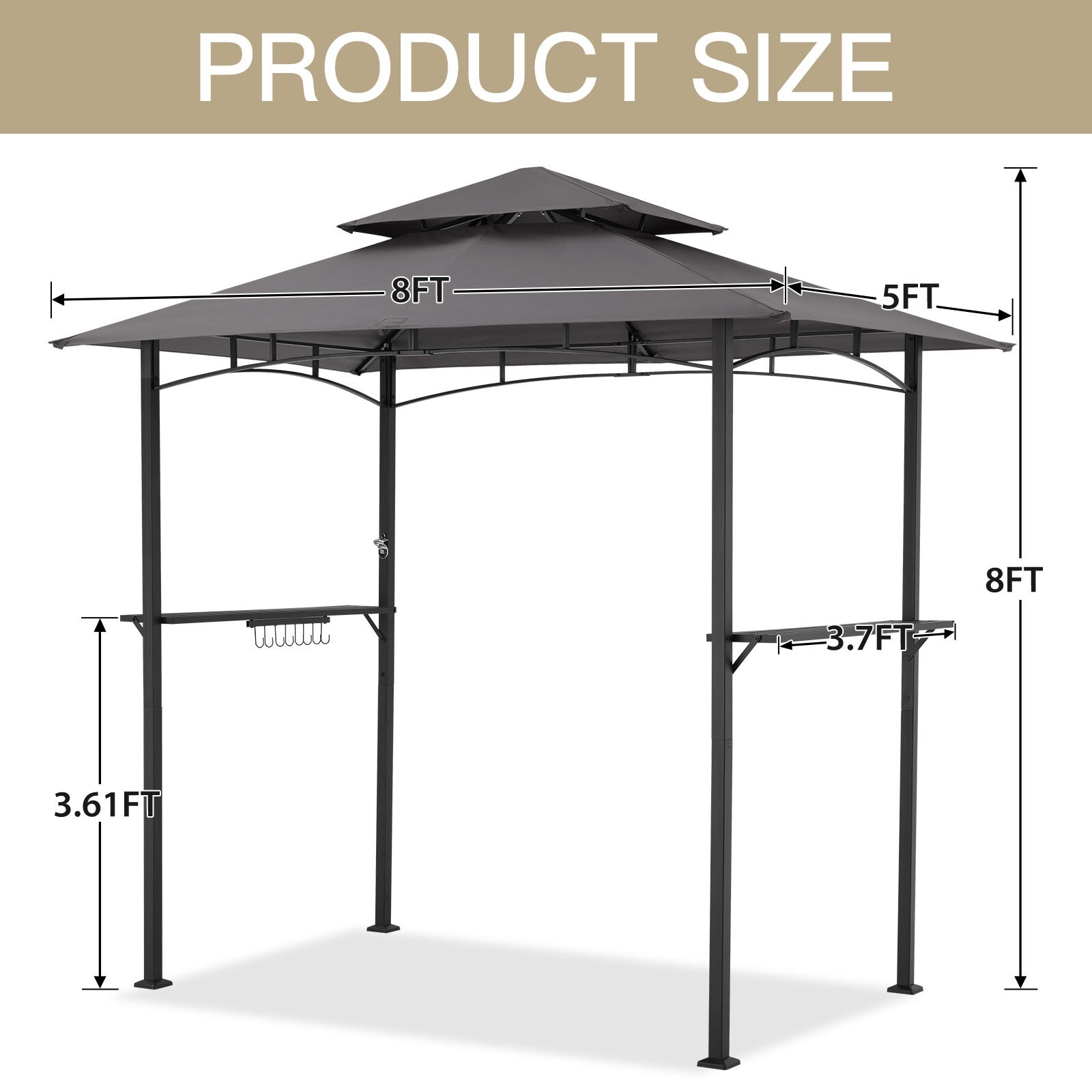 8'x 5' Outdoor Grill Gazebo Barbecue Canopy BBQ Grill Tent w/ Hard Top Gray