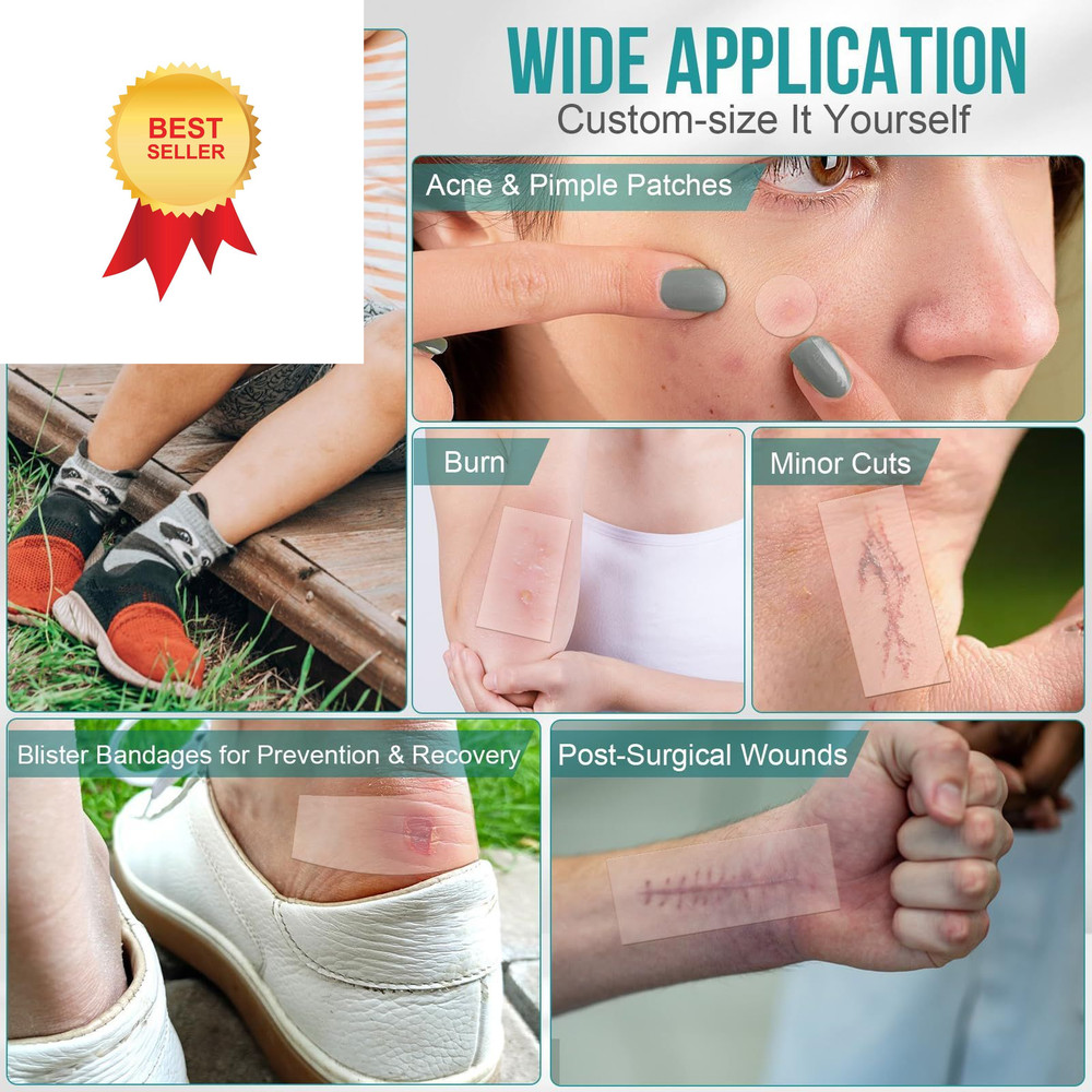 Hydrocolloid Roll for Wound Care, Patch 2in x 12ft, Transparent