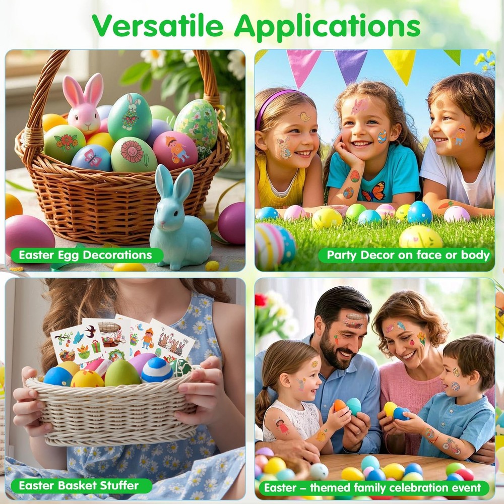 Hamiutci 127Pcs Easter Temporary Tattoos - Multiple Sizes,
