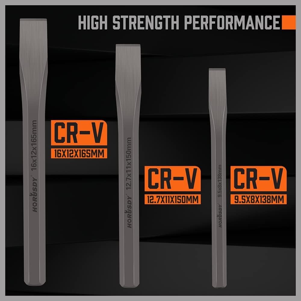 Heavy-Duty 3 Piece Cold Chisel Set - Ideal for Metalworking & Masonry Projects