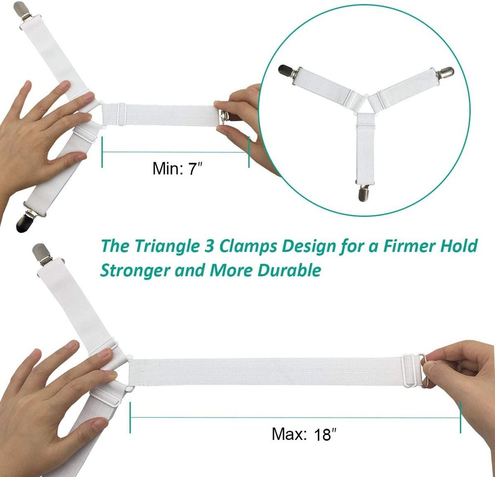 Adjustable Bed Sheet Straps Heavy Duty Elastic Triangle Clips Sheet Fasteners