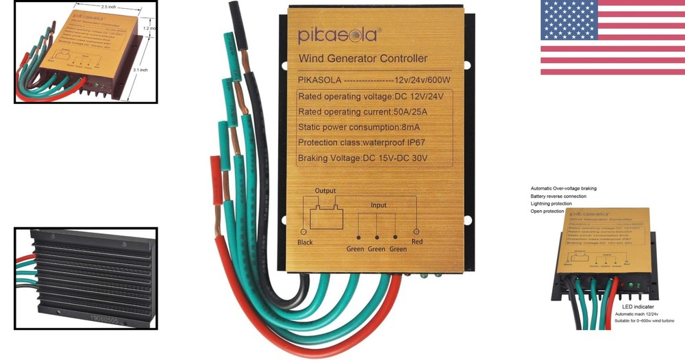 Compact Aluminum Wind Turbine Charge Controller with Reverse Protection Circuit