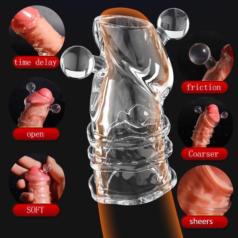Penis-Extender-Enlarger-Sleeve-Reusable-Glans-Condom-Delay-Ejaculation-for-Men