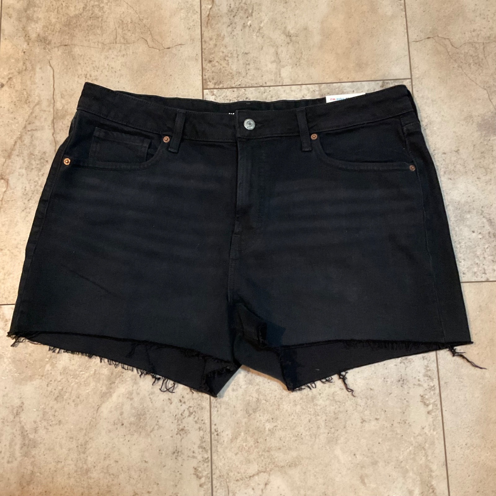 Old Navy High-Rise OG Straight Black Jean Shorts Women’s Sz 16 Raw Hems NWT