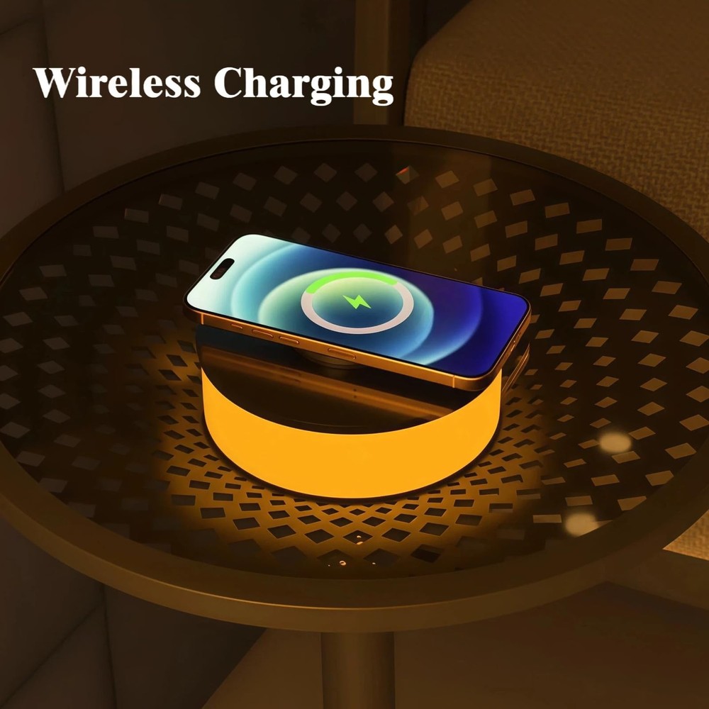 End Table, Side Table with Ambient Light and Wireless Charging, Nightstand, S...