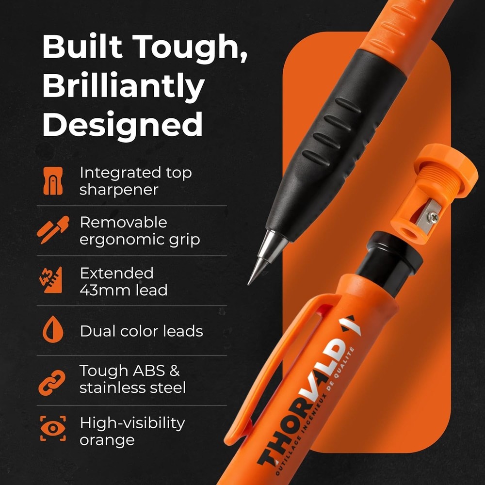 Retractable Carpenter Pencil with Finger Grip - Ideal for Construction Projects