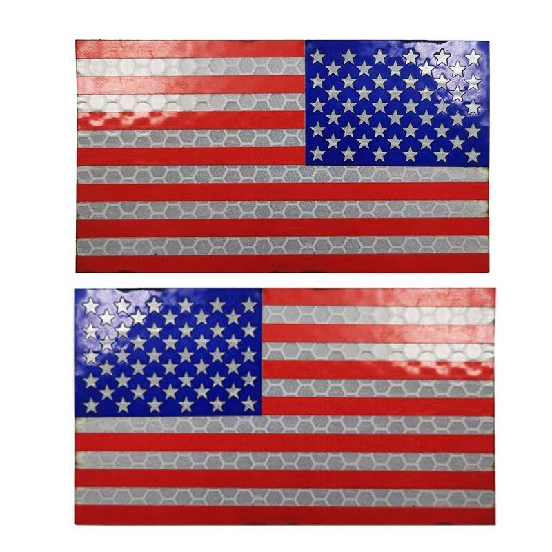 REFLECTIVE IR US AMERICAN FLAG REVERSE LEFT RIGHT SHOULDER 2 HOOK LOOP PATCHES