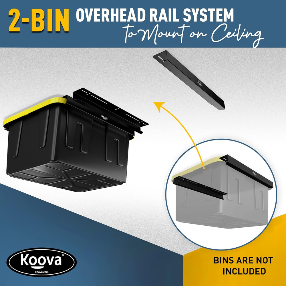 Heavy-Duty Overhead Garage Storage Rack for 2 Bins. Adjustable Width, 80Lb Capac