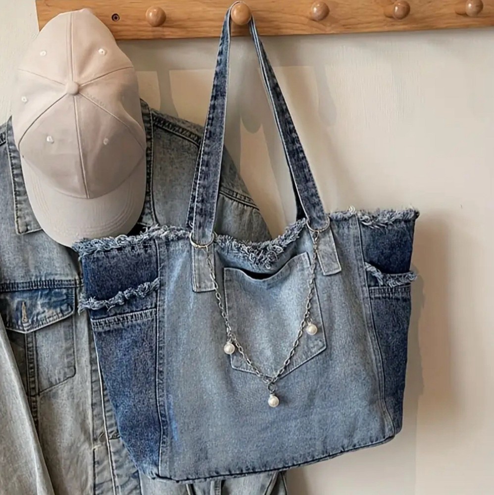 Blue Denim Large Shoulder Bag