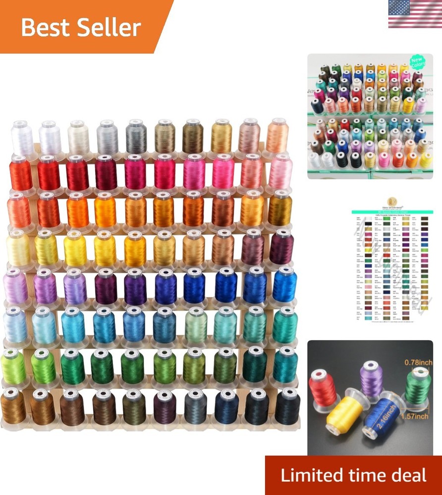 80-Color Polyester Embroidery Thread Set - 500M Spools Compatible with Janome