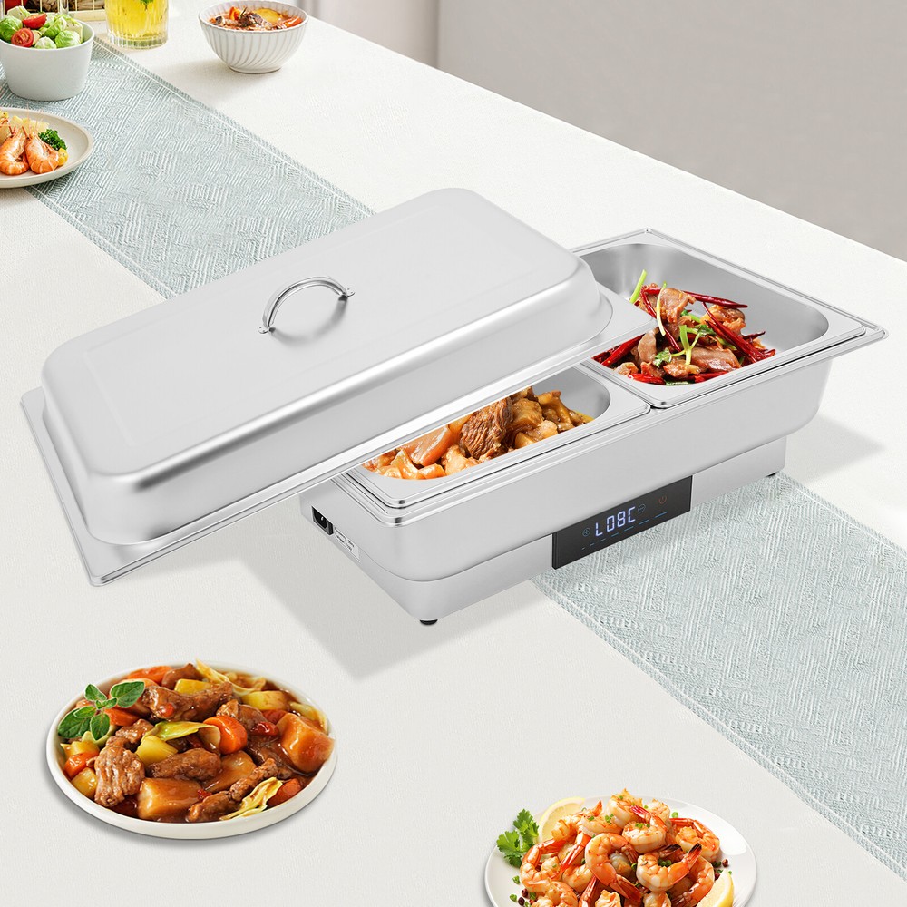 9L 2-Compartments Electric Food Warmer with Temperature Control for Buffets