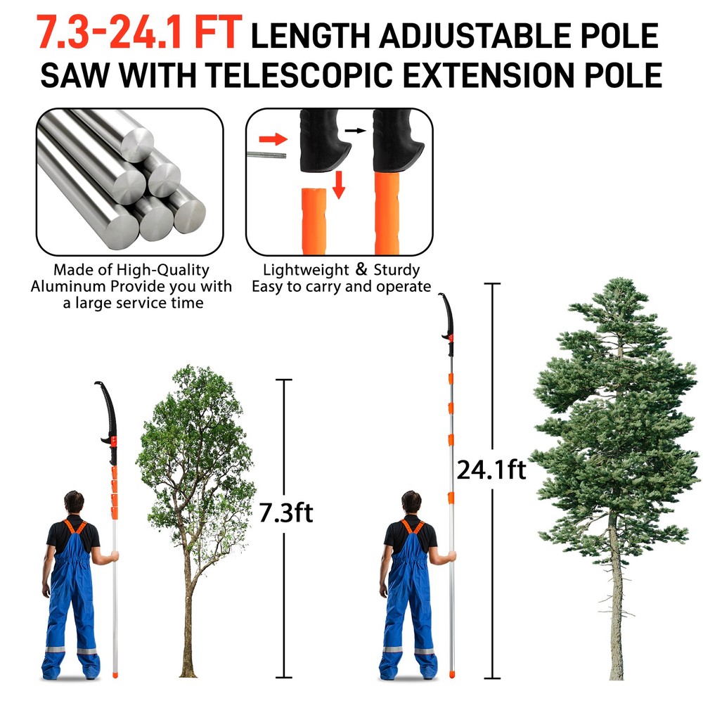 Tree Pruner Pole 7.2-24ft Saw Branch Limb Pruning Cutter Trimmer Extendable Shaf