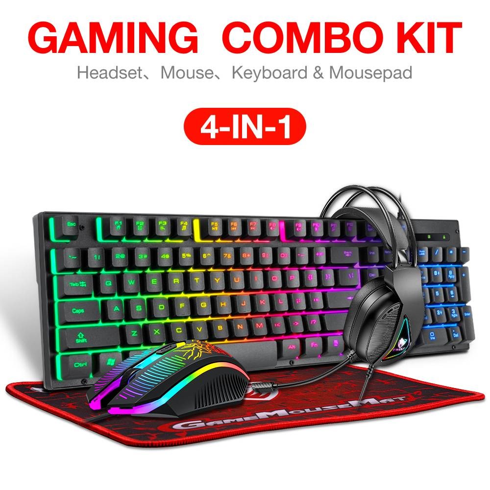 Rainbow LED Gaming Keyboard & Backlit Mouse & Headset Combo for Laptop PC Work