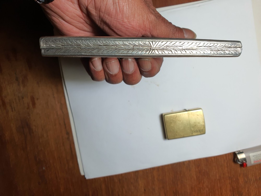 Vintage solid Silver Cigarette case. 800 Silver. Heavy, 7.4 Oz.