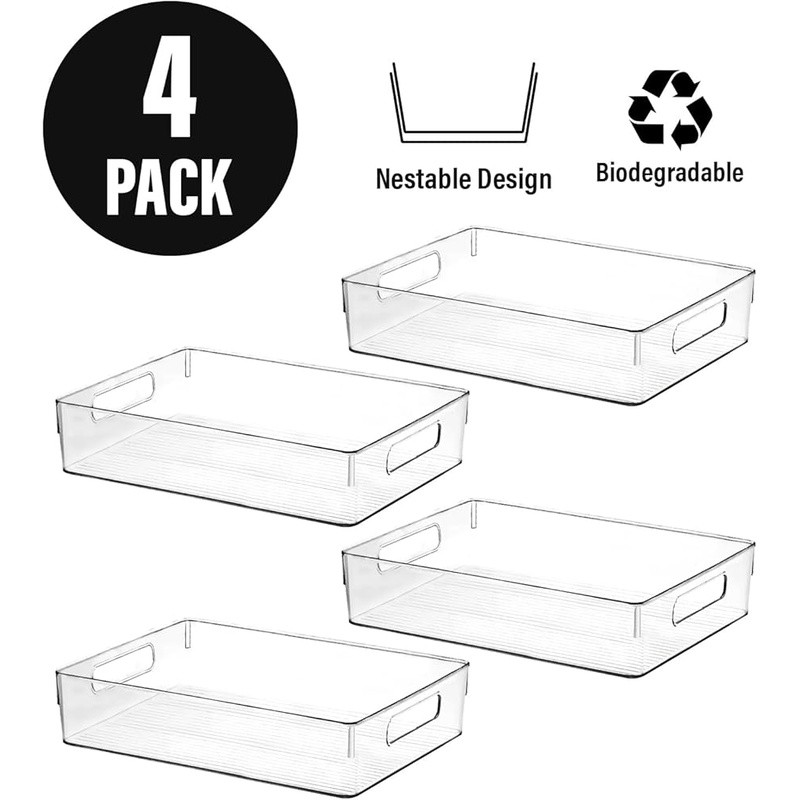 Clear Plastic Storage Bins Stackable Organizers Home Storage Heavy Duty New