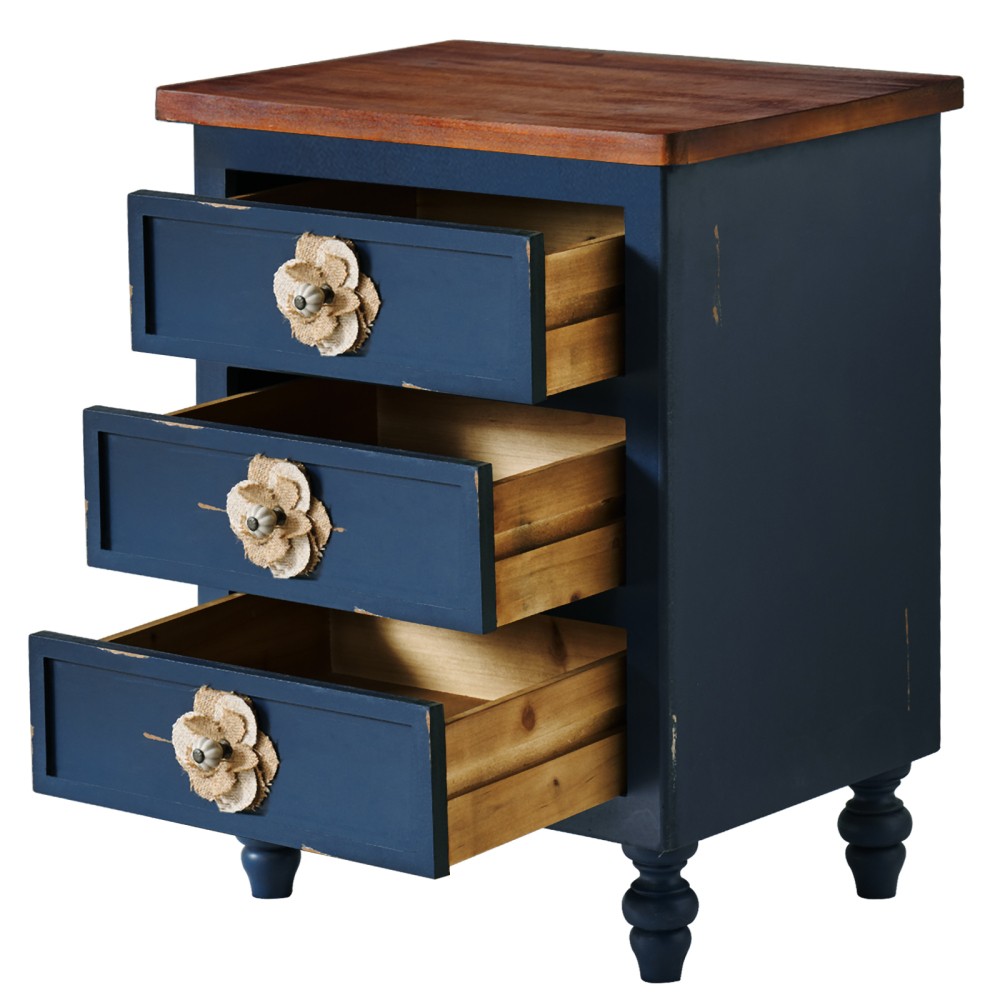 Side Table with Floral Knobs Three-Drawer Design Featuring Gourd-Shaped Legs