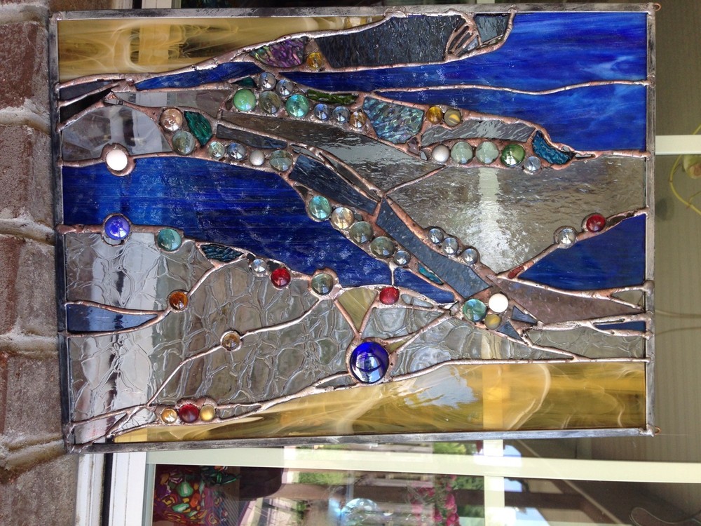 Stained Glass Window Abstract Suncatcher Panel OOAK