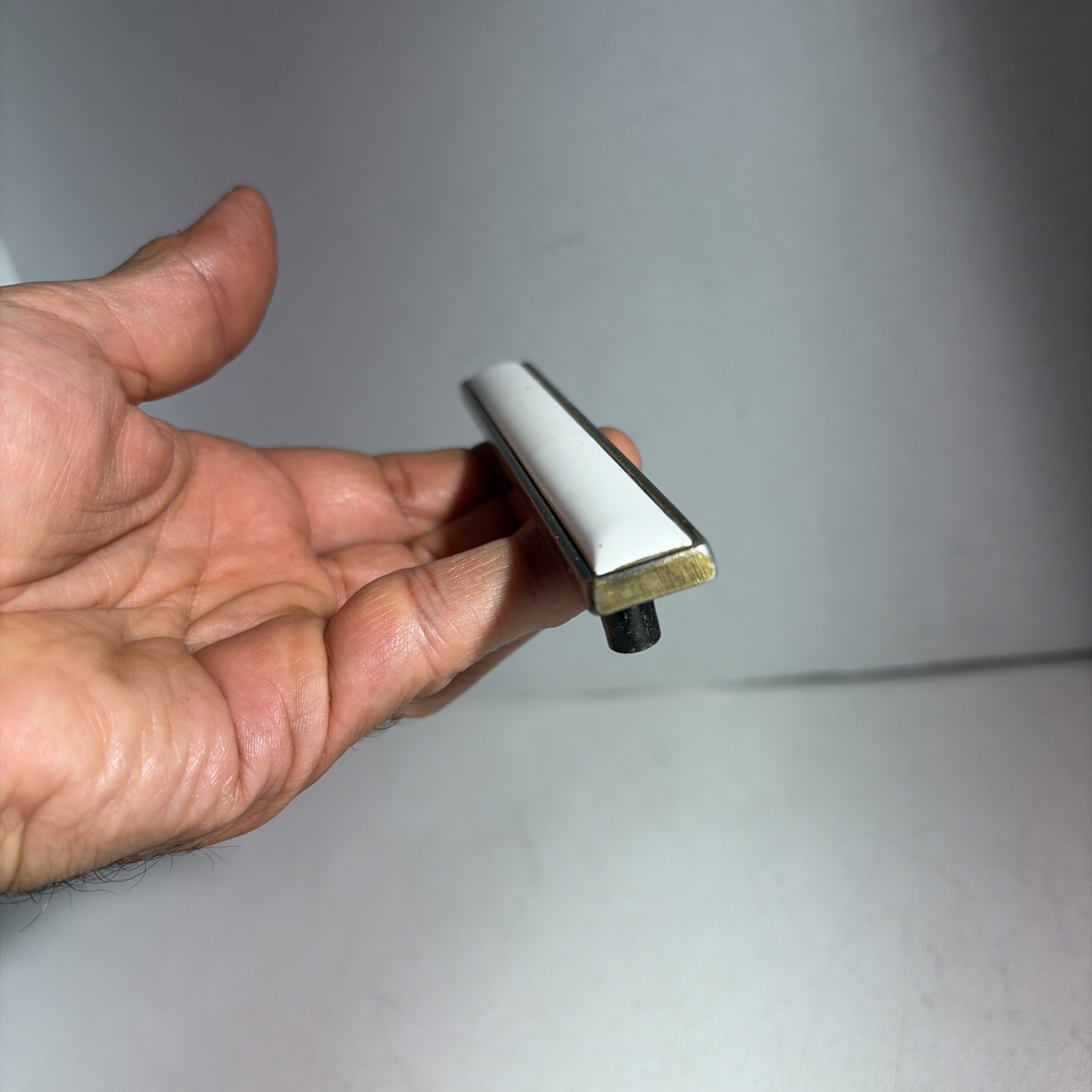 Vintage Single Mid Century Modern Gold Tone White Ceramic Drawer Pull Handle