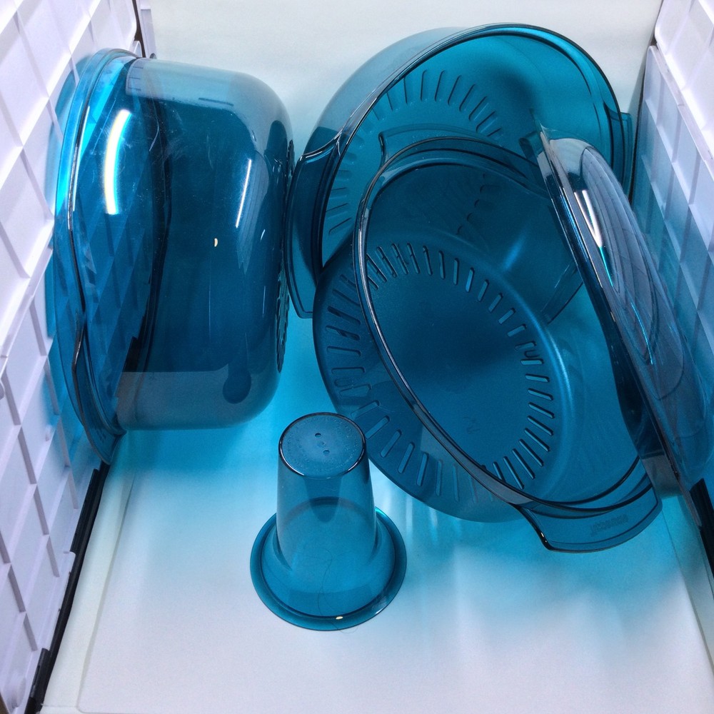 Tupperware 5-Piece Microwave Stack Cooker Steamer Set NO PLASTIC LIDS TEAL BLUE