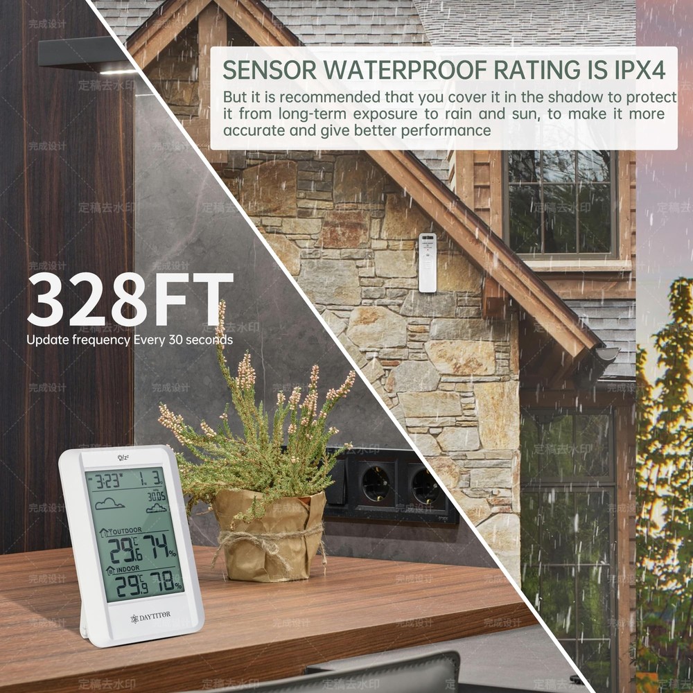 Indoor Outdoor Thermometer Wireless Digital Hygrometer,High Precision Tempera...