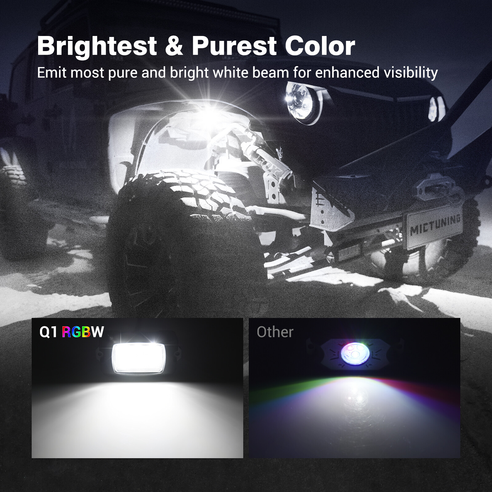 MICTUNING Q1 RGBW LED Rock Lights,12 Pods Underglow Neon Multicolor Lighting Kit