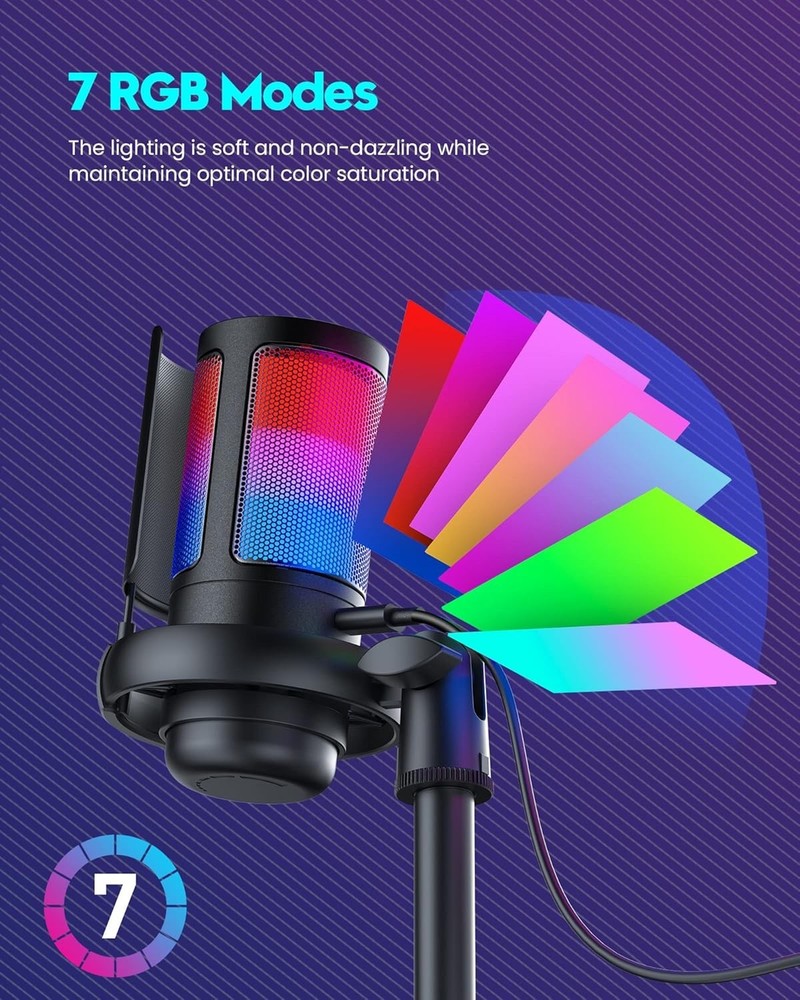 Professional USB Gaming Microphone with RGB Lights - Stream & Record Creatively